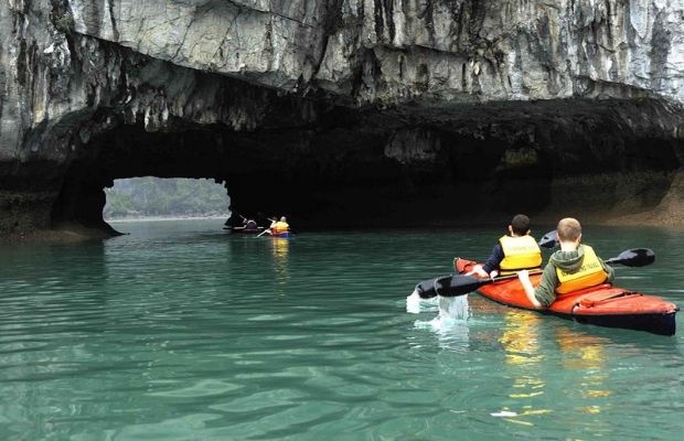 Kayaking around the Dark and Light Cave